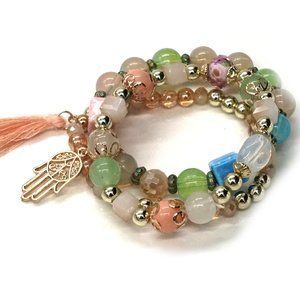 🎉HOST PICK 🎉 Bracelet Colored Beads Hamsa Charm Orange Tassel Gold Bead Capping.